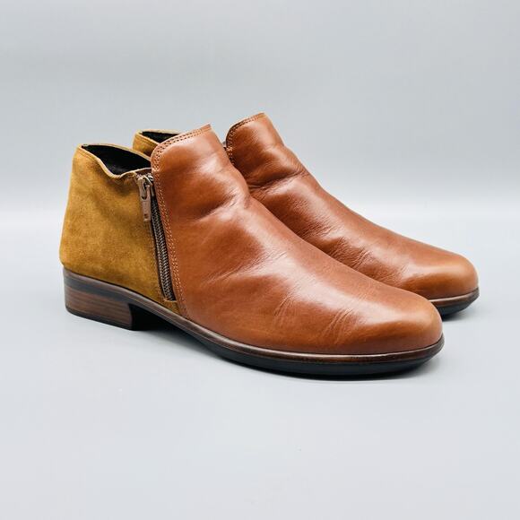 Naot Boots Womens 8 Brown Tan Suede Leather Helm Ankle Side Zip Low Heel Comfort - Picture 2 of 10